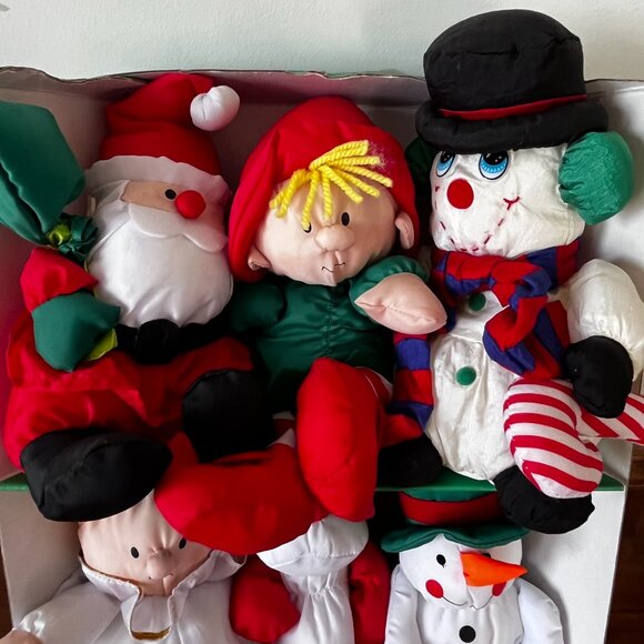 Set of 5 1990 Stuffins Christmas Polyester Plush Ornaments & 1 Coyne's Snowman - Picture 3 of 11